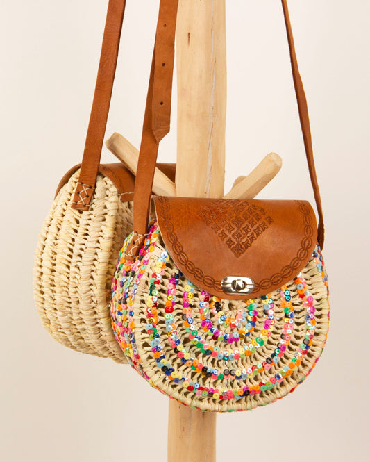 Handmade Moroccan Round Straw Crossbody Bag